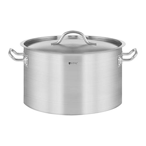 Royal Catering Induction Cooking Pot 13 l Ø 30 cm Bottom Thickness 3.8 mm 3-ply with Lid for All Stove Types, 20% Faster Cooking, 30% Energy Saving Stainless Steel Soup Pot