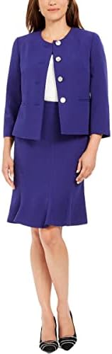 Le Suit Women's 4 Button Crepe Trumpet Skirt Suit, Grape