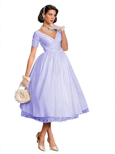 Mouccy Simple Lace Satin Wedding Dresses for Bride 2025 Short Sleeve A-Line Bridal Gowns V-Neck Wedding Gown with Pleats