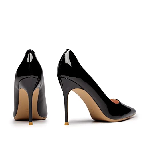 Elisabet Tang High Heels, Womens Pointed Toe Slip on Stilettos Party Wedding Pumps Basic Shoes Black 8