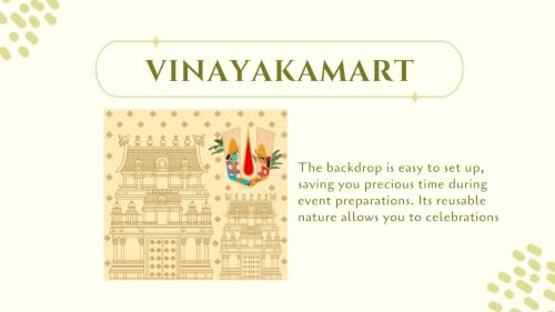 Image of varalakshmi Pooja Backdrop | Light Cream Backdrop with Temple Towers, a Sacred Red Namam, and Lord Venkateswara and Padmavathi Backdrop 8x8 Feet | Backdrop for Pooja