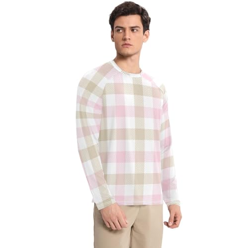 Plaid Yellow UPF 50+ Long Sleeve Sun Shirt Fishing Round Neck UV Sun Protection Long Sleeve Shirts Running3