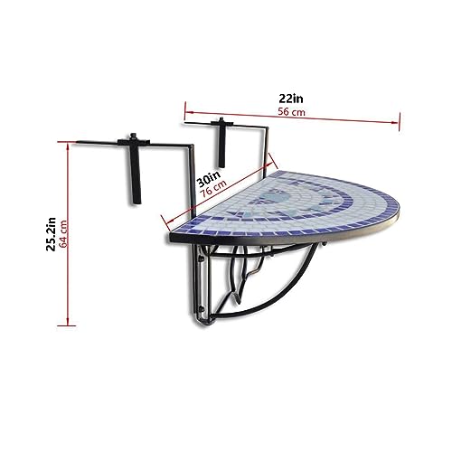 Table de balcon en fer forgé demi-circulaire et balustrade pliable mosaïque