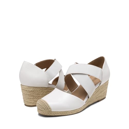 Image of DREAM PAIRS Womens Close Toe Espadrilles Platform Slip on Elastic Criss Cross Straps Dressy Wedges Sandals