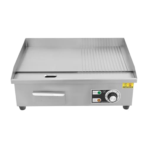 Barbacoa eléctrica comercial,Parrilla semiplana para encimera,Tubos de calefacción de alto rendimiento de 3000W,Temperatura ajustable,Con depósito de recolección de aceite