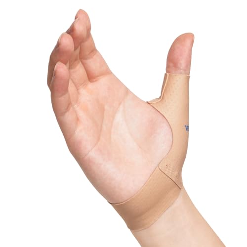 Velpeau Elastic Thumb Support Brace Liner (Pack of 2), Splashproof Thumb Wrist Compression Sleeve for Arthritis Pain, Tendonitis, Sprains, Sports, Fits Left & Right Hands (Khaki, Short Version, S)