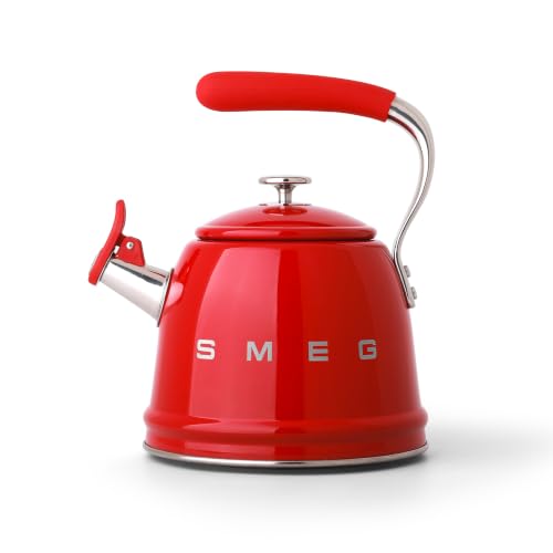 Image of SMEG Stovetop Whistling Kettle - 50s Retro Style, 2.3 Liter (10 Cup / 2.4 Quart) Stainless Steel Tea Kettle with Iconic Design & Whistle - Premium Kitchen Statement Piece-Red