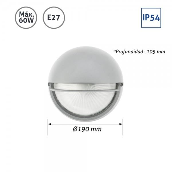 Plafón exterior circular con visera plata 60W E27