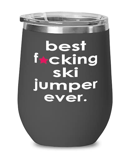 ODDITEES Ski Jumping Wine Glass 12oz Stainless Steel Black
