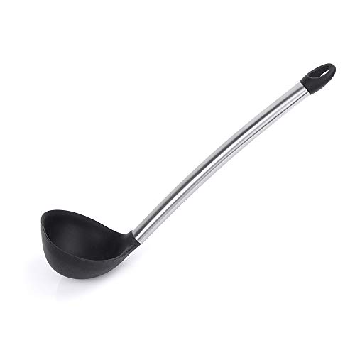 Restlandee Soup Ladle Stainless Steel  Black 4 Ounce Ladle Ladle Spoon with Food Grade BPA Free Non-Stick Silicone Ladle For Home or Professional Use Nylon Soup High Heat Resistant to 480°F Blac