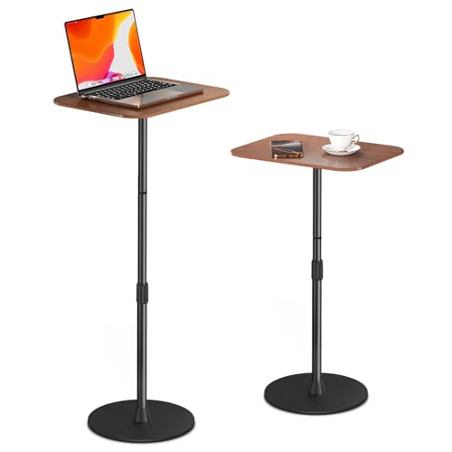 Adjustable Laptop Floor Stand & Portable Standing Desk - Height Adjustable Mobile Table up to 37.8', Bedside Laptop Table, Sofa Desk with Sturdy Metal Base & Wooden Top