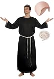 POEWAUVE Men's Uncle Costume Cosplay Set with Long Black Robe Cord Belt Bald Cap Wig Cap for Halloween Costume Party (plus size)