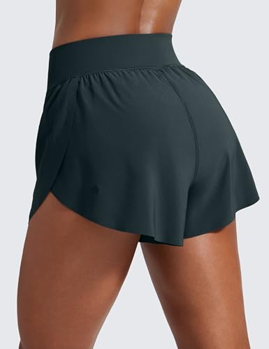 Image of CRZ YOGA High Waisted Split Running Shorts 3 inch | Mesh Liner, Quick Dry, Lightweight, for Women