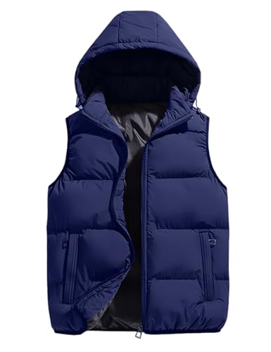 Gihuo Men's Hooded Puffer Vest Sleeveless Zip Up Padded Jackets Coat Lightweight Quilted Gilet with Pockets(Navy-M)