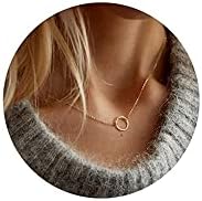 Ava Riley Necklaces for Women Gold Necklace for Women Dainty Karma Choker Necklace for Women Hammered Open Circle Necklace 14K Real Gold Plated Necklace Women Jewelry