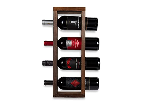 Rustic State Sonoma Wall Mounted Wood Vertical Wine Rack Holder Storage Shelf Organizer For 4 Bottles - Home, Kitchen, Dining Room Bar Décor - Walnut #TOP1
