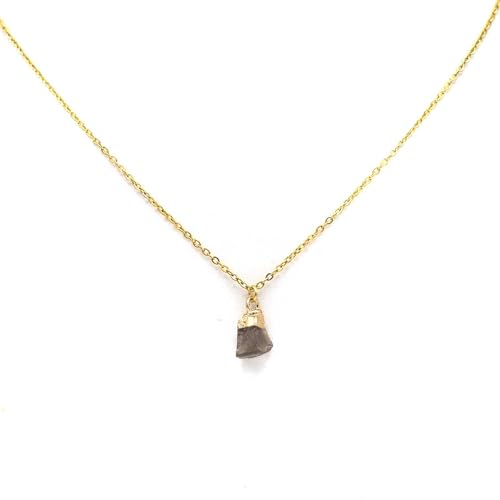 Miracles Minéraux Collier en Perles de Pierre Naturelle avec Chaîne et Fermoir en Acier Inoxydable Doré, 50 cm (Collier Saki | Quartz fumé)