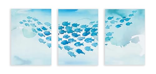 Peinture sur toile poissons bleus dessin animé et affiche abstraite chambre enfant