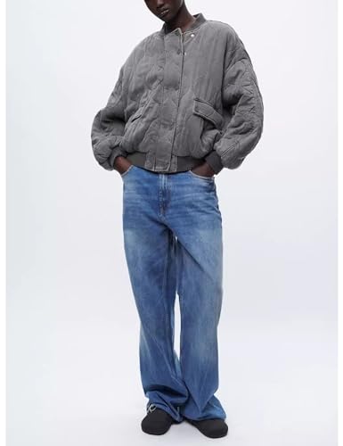 InterNos Womens Fall Winter Lightweight Quilted Padded Coat Baggy Slouchy Crewneck Bomber Jacket4