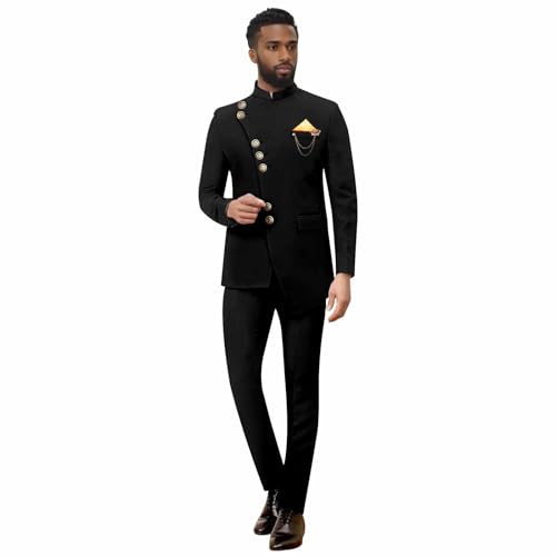 African Suits for Men Slim Fit Single Breasted Brooch Blazer and Pants 2 Piece Set Dashiki Outfits
