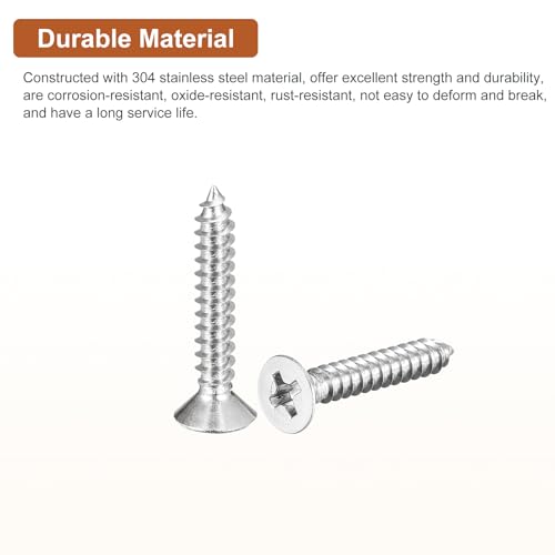 Image of DTGN 100Pcs #6x7 /8 inch Flat Head Wood Screws, 304 Stainless Steel Phillips Self Tapping Screws - Good for Woodworking, Furniture - Silver