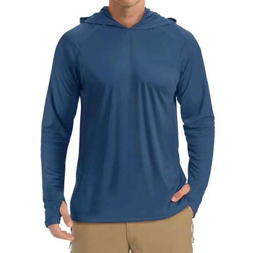Men's Lightweight Pullover Hoodie Sun Protection T Shirts Rash Guards Long Sleeve Athletic Fishing Shirts for Outdoor