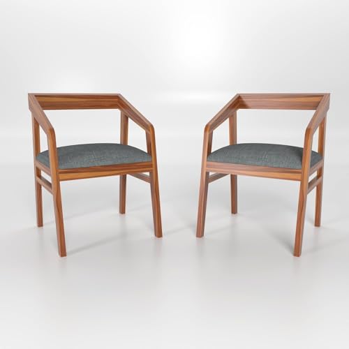 Image of Solid Wood Arm Dining Chairs Set of 4 for Living Room | Armchair for Outdoor & Balcony | Two Seater Sofa Chair | Dining Chair | Rosewood, Natural Finish Self Assembly