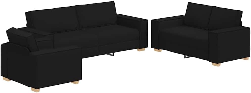 Juego de muebles de sala de estar de 3 piezas, moderno sofá de tela de mezcla de lino con sofá de 3 plazas, sofá de dos plazas y sillón, estructura de metal resistente para el hogar y la oficina, negro