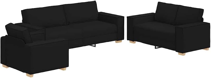 Juego de muebles de sala de estar de 3 piezas, moderno sofá de tela de mezcla de lino con sofá de 3 plazas, sofá de dos plazas y sillón, estructura de metal resistente para el hogar y la oficina, negro