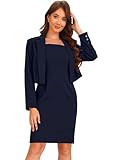 ALLEGRA K DAMEN BUSINESS ANZUG SET ÄRMELLOSES FIGURBETONTES KLEID LANGÄRM KURZER BLAZER ARBEITSOUTFIT MARINEBLAU L