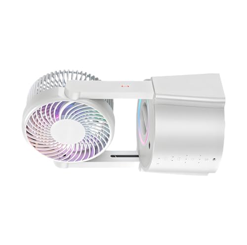 hogtnd Ventilador de escritorio multifuncional con control remoto y luces que cambian de color para refrigeración espacial, ventilador de nebulización alimentado por pilas