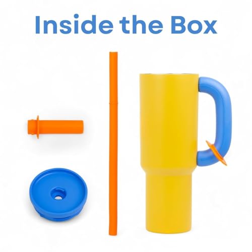 Image of Stainless Steel 1200 ml Vacuum Tumbler with Lid & Straw - Double‑Wall Insulated Cup for Travel, Gym & Office - Keeps Beverages Hot or Cold - 1.2 L Capacity (Yellow + Blue)