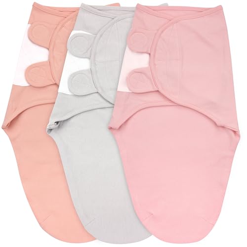 Image of Bublo Baby Swaddles for Newborns - 3 Pack Baby Swaddles for 0-3 Months - Baby Swaddle Sleep Sack - Infant Sleeping Swaddle Sack - Adjustable Swaddle Blanket Wrap Boy Girl, Pastel Pink-Grey
