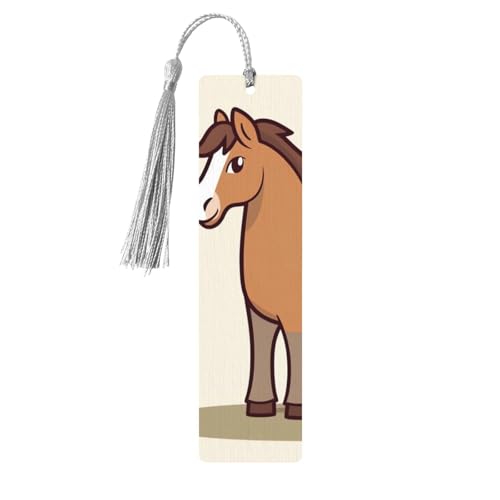 カラフルなタッセル付き木製しおり グレー シンプル 馬 漫画 木製ブックマーカー パーソナライズ 木製ハンギングタグ オーナメント DIY クラフト しおり メンズ レディース 本好き向け