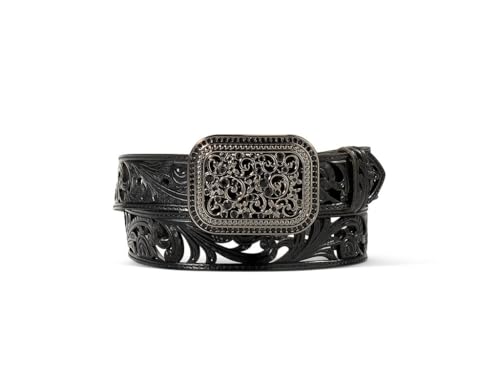 ARIAT Women's Filigree Leather Clear Crystal Accents Belt, Black, Medium