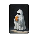 Fantasma con gafas de sol y sorbos de metal para decoración de pared para bar, pub, club, cafetería, casa de campo, color blanco, 30 x 20 cm