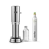 Aarke Carbonator Pro, Sparkling Water Maker with Glass Bottle, Steel Finish + 60 Litre Cylinder with Renewable CO2
