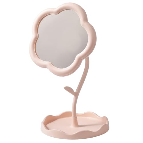CREATCABIN Miroir de Maquillage en Forme de Fleur de Corail Support en Plastique Miroir Portable Vintage pour Chambre à Coucher Salon et Espaces Minimalistes Décoration Table pour Maison 10.5x19.5cm