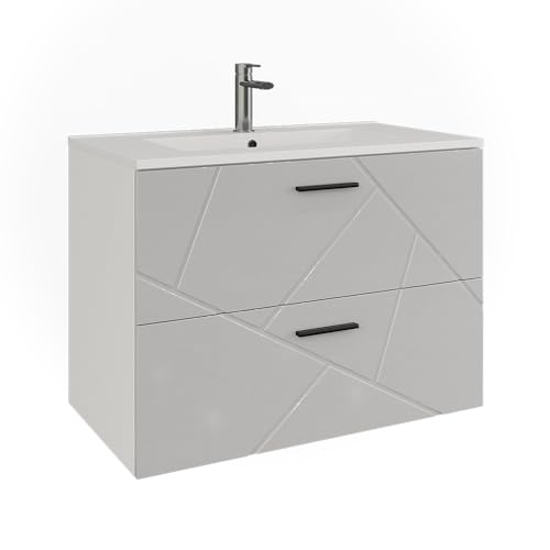 Vicco Ensemble de Meubles de Salle de Bain Irma, Blanc/Blanc Brillant, 80 cm, composé d’Un Meuble sous-lavabo et d’Un lavabo