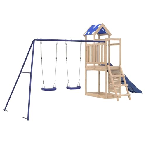 vidaXL Spielturm, Klettergerüst mit Dach Schaukeln Leiter Rutsche, Kinder Kletterturm Spiel-Zubehör für Garten, Holz Spielplatz Spielhaus, Massivholz Kiefer