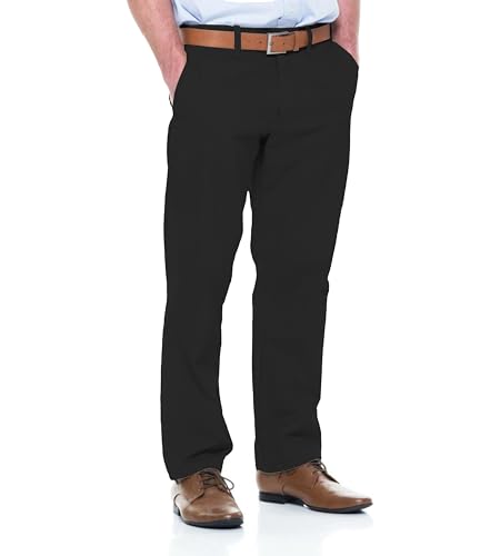 Image of Mega_Jumble Men's Smart Rugby Trousers Full Elasticated Stretch Waist Band Casual Workwear Bottoms Straight Leg Formal Office Work Bottom Pants (Black, 42 W / 29L)