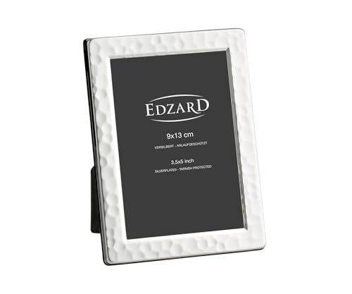 EDZARD Cornice portafoto Pavia per foto 9 x 13 cm, martellata, placcata in argento, anti-ossidazione, dorso in velluto, cornice portafoto da appoggiare