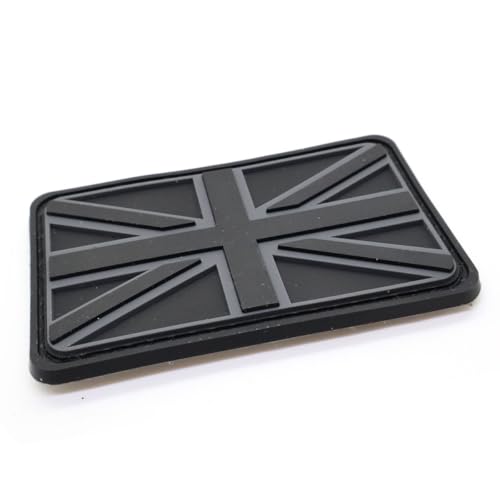 Black and Grey Union Jack Flag Patch 3D PVC Rubber British Military Hook and Loop Emblem 8x5cm Army Airsoft Badge Police Security UK