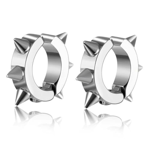 Bijoux Boucles d’Oreilles Sans Trous Anneaux Rivet Punk Rock Clous d’Oreilles Acier Inoxydable Forme d'Hérisson Bijou Cool pour Homme Femme (Silber)
