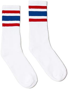 SOCCO Made in USA Crew White with Red and Blue Stripes - Small / Medium (6-9)