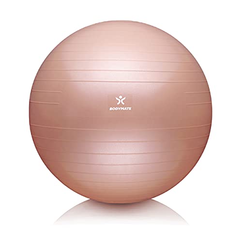 Foto von BODYMATE Gymnastikball Sitzball Trainingsball mit GRATIS E-Book inkl. Luft-Pumpe, Ball für Fitness, Yoga, Gymnastik, Core Training, für starken Rücken als Büro-Stuhl New Rose Gold 65cm