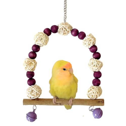 Parakeet Playground Bird Cage Accessories Bird Cage Wood Swing Cockatiel Perch Swing Pet Parrot Playstand Parrots Canary Toys for Cage Bird Toy Wooden Training Supplies (Purple)