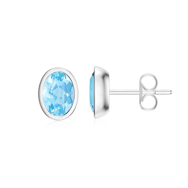 Image of Silvershake 6MM Round Shape Bazel Set Birthstone Gemstone 925 Sterling Silver Stud Post Earrings Jewelry for Business Women or Teens
