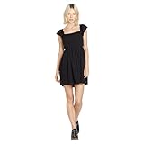 Mini dress with fitted bodice, flared skirt and short flutter sleeves Ruffled sleeves extend down back opening to elasticated back waist opening Self spaghetti drawstring at back lace up detail Metal badge at front hem HPS 33"