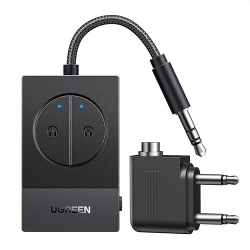 UGREEN Bluetooth 5.4 Adapter for 2 Airpods or Headphones Wireless Bluetooth Transmitter Compatible with Airpods Pro/Pro 2 3.5mm AUX Jack Adapter in Flight TV